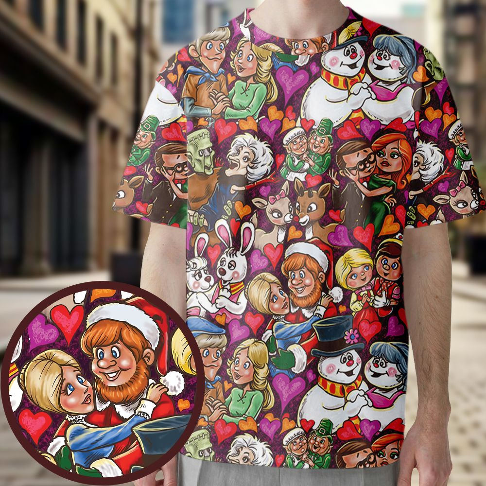 Retro Christmas Cartoon Couples Love -  - 1