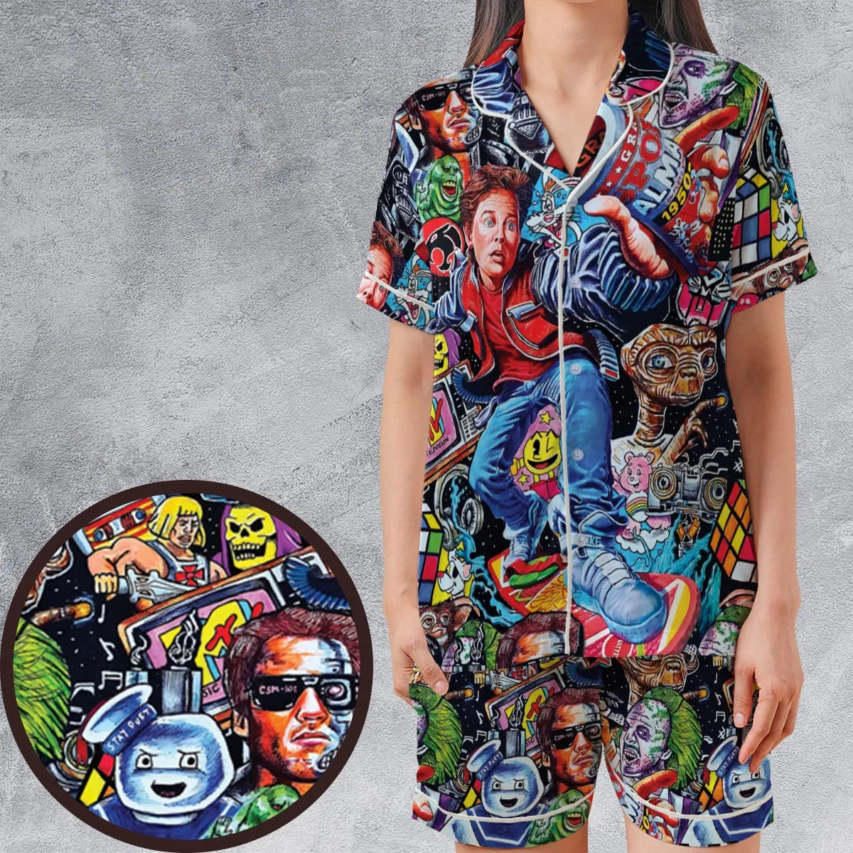 Satin Short-Sleeve Pajamas Set - DTNQEKAT