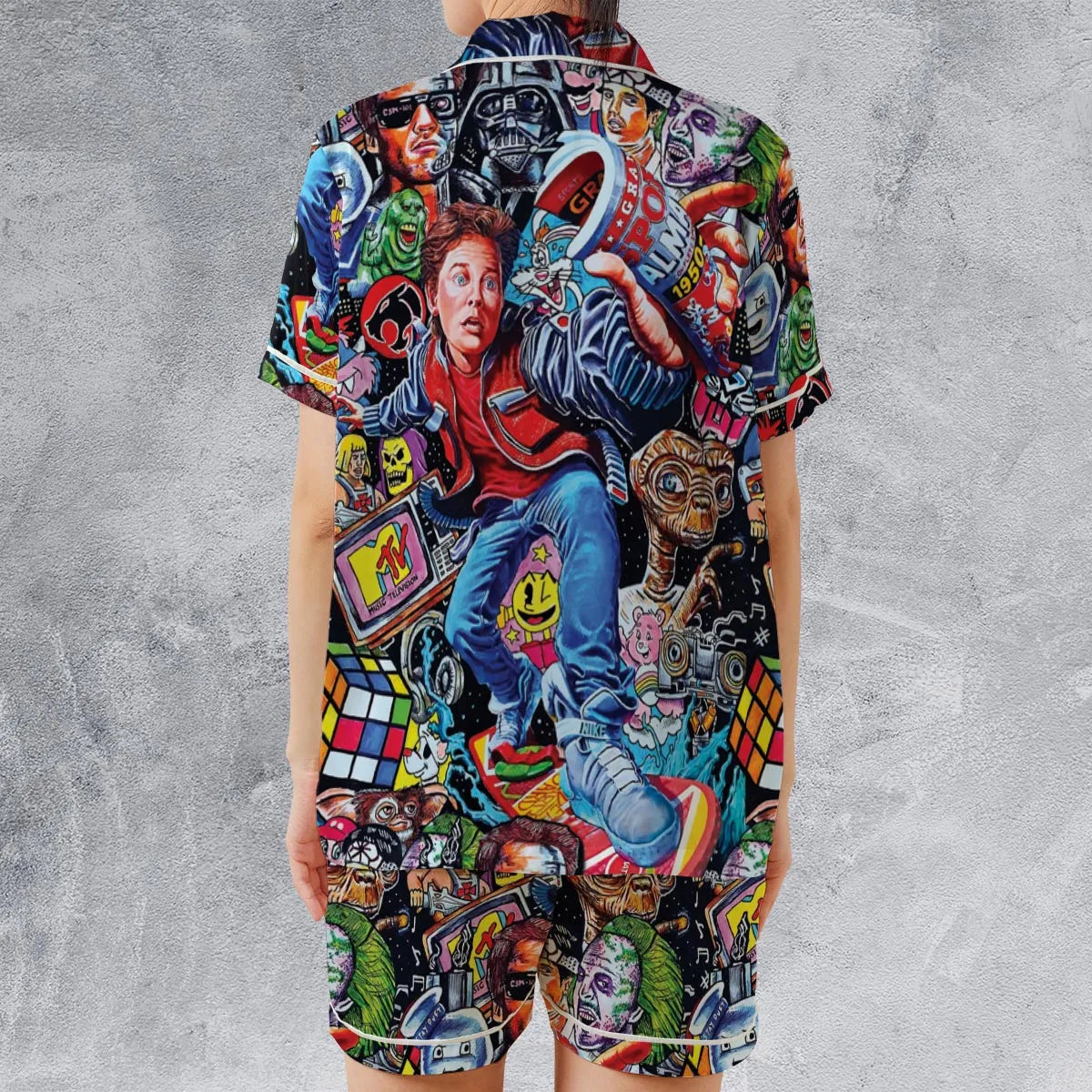 Satin Short-Sleeve Pajamas Set - DTNQEKAT
