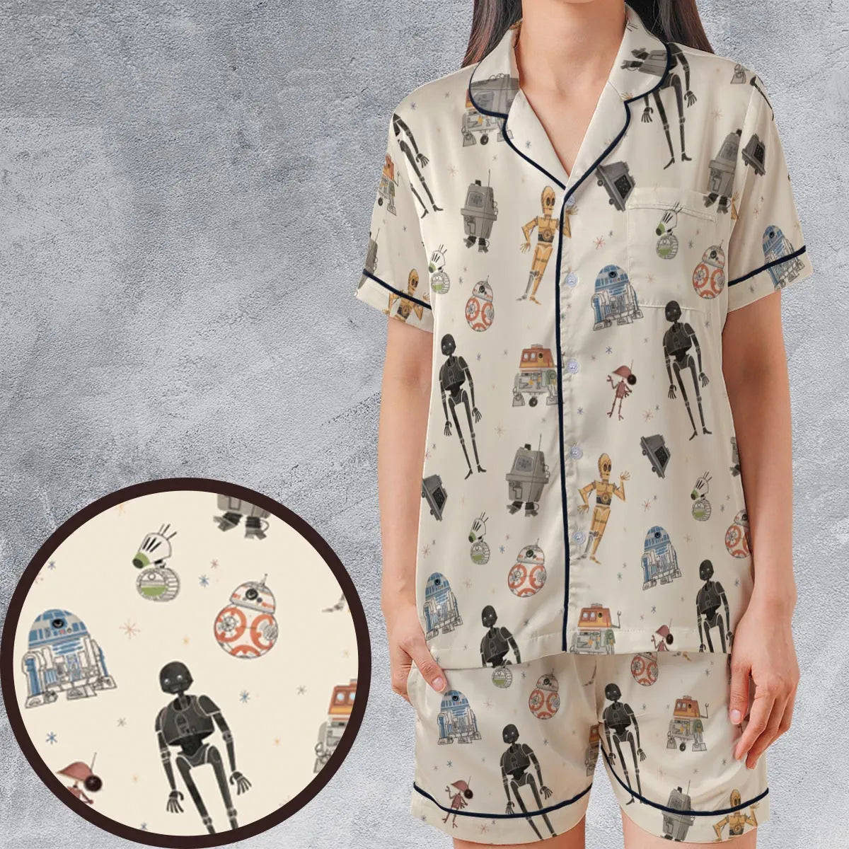 Satin Short-Sleeve Pajamas Set - ZCX35KQG
