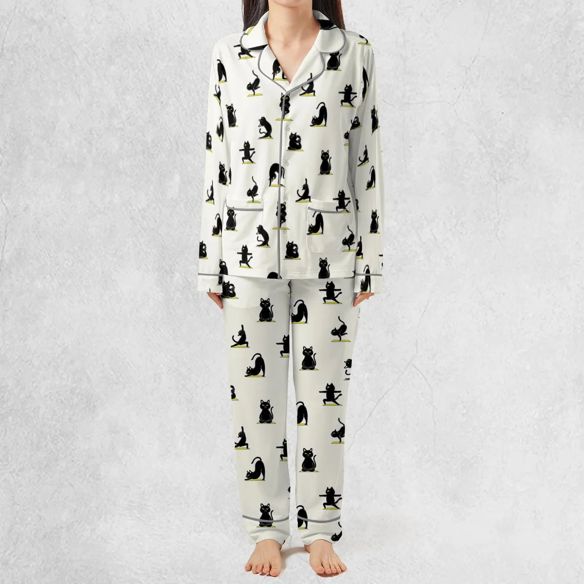 Stretch Long-Sleeve Pajamas Set - KJNWQJWQ