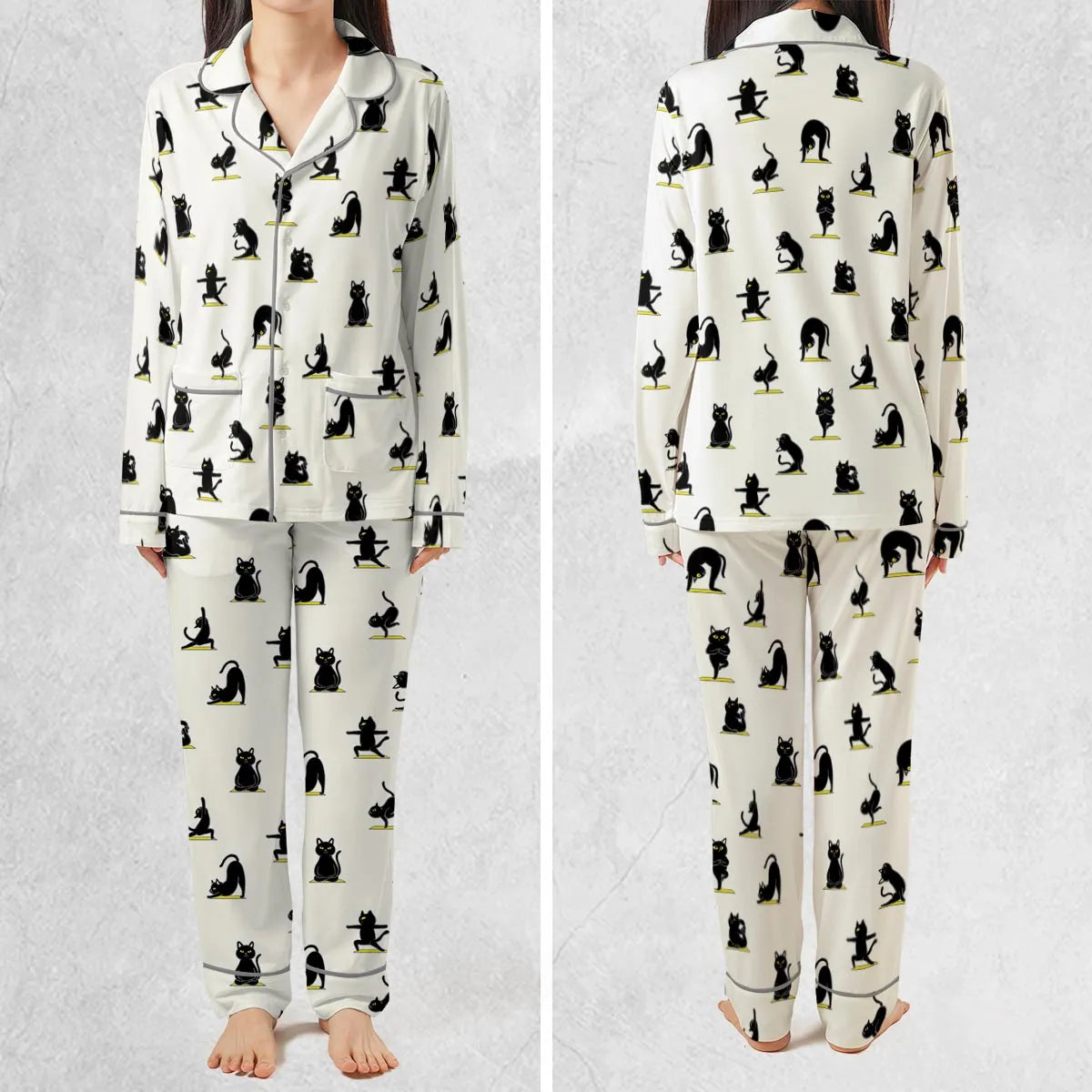 Stretch Long-Sleeve Pajamas Set - KJNWQJWQ